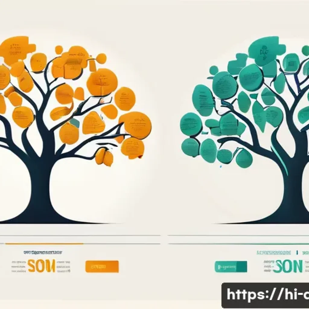 JSON과 XML의 차이 - A detailed infographic-style digital illustration showing a side-by-side comparison of JSON and XML ...