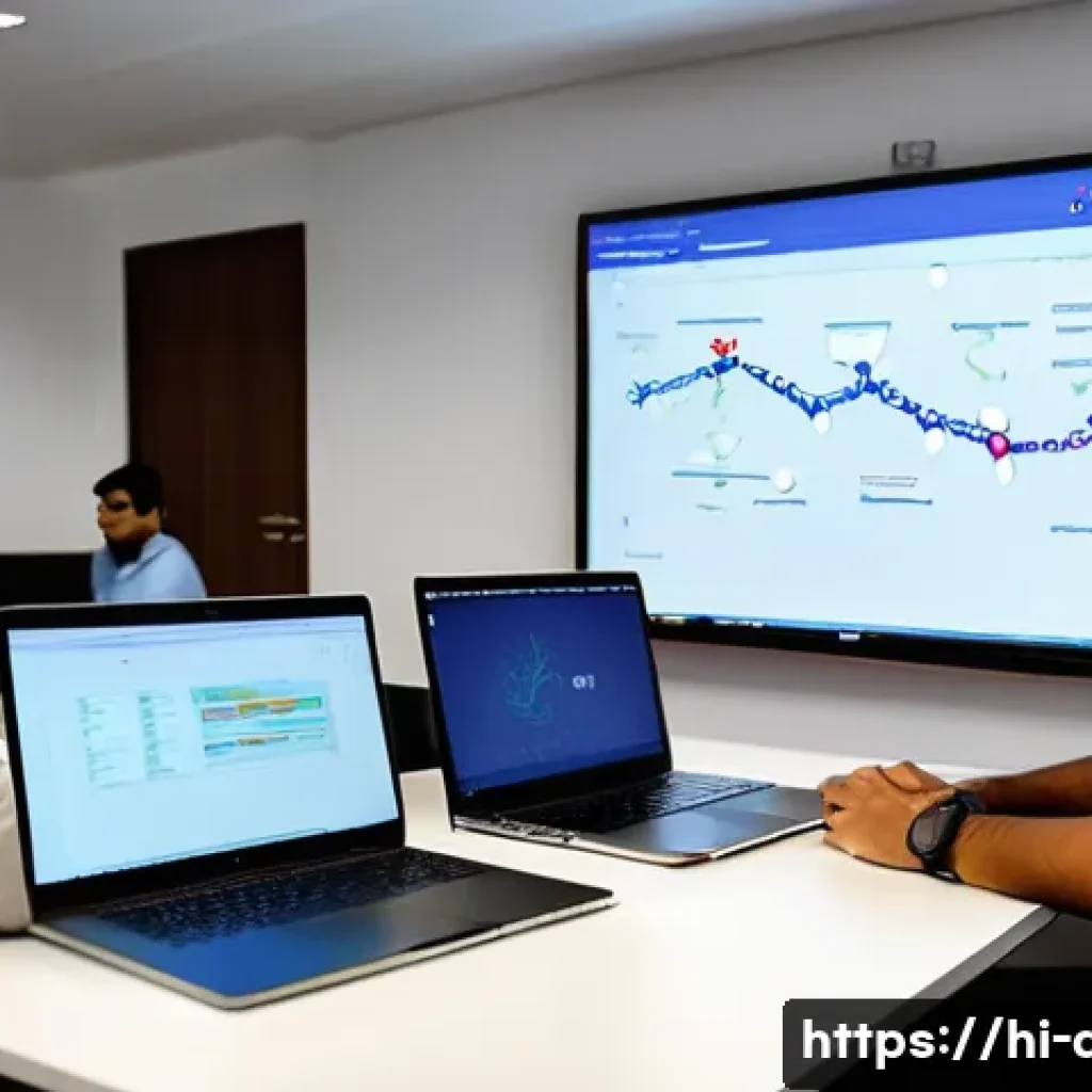 Git 협업을 위한 브랜치 전략 - An Indian software development team collaborating in an office environment, multiple developers of d...