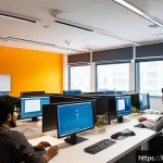 Home 19 API 호출에서 에러 처리 방법 - A modern office workspace with a diverse team of Indian software developers collaborating on API err...