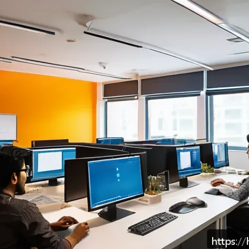 Home 31 API 호출에서 에러 처리 방법 - A modern office workspace with a diverse team of Indian software developers collaborating on API err...