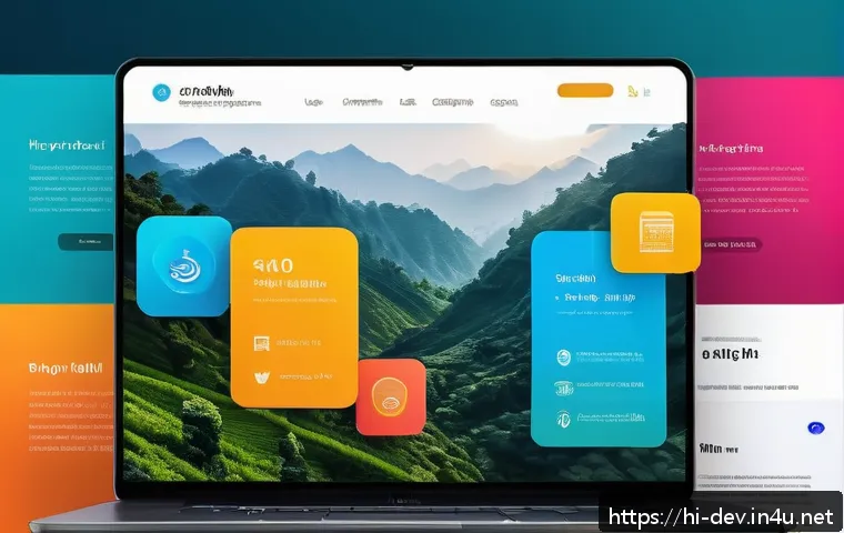 최신 웹 개발 트렌드 - A vibrant and modern web interface design showcasing interactive dynamic elements such as scroll-tri...